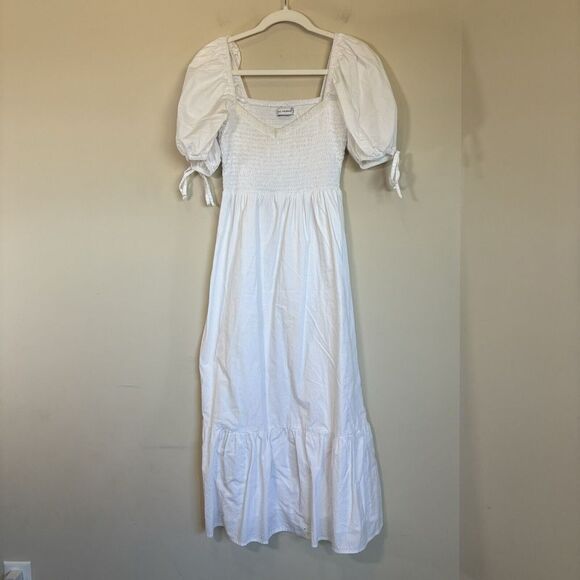 Faithfull The Brand Lithana Midi‎ Dress White Poplin Size US 4 Small - Picture 1 of 7